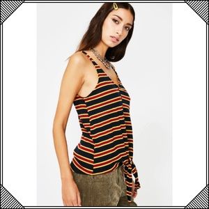 * Striped Front Tie Tank Top Shirt * Sleeveless